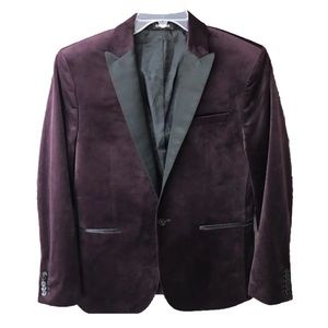 Express Men’s Slim Velvet Burgundy One Button Tuxedo Blazer Jacket - Small